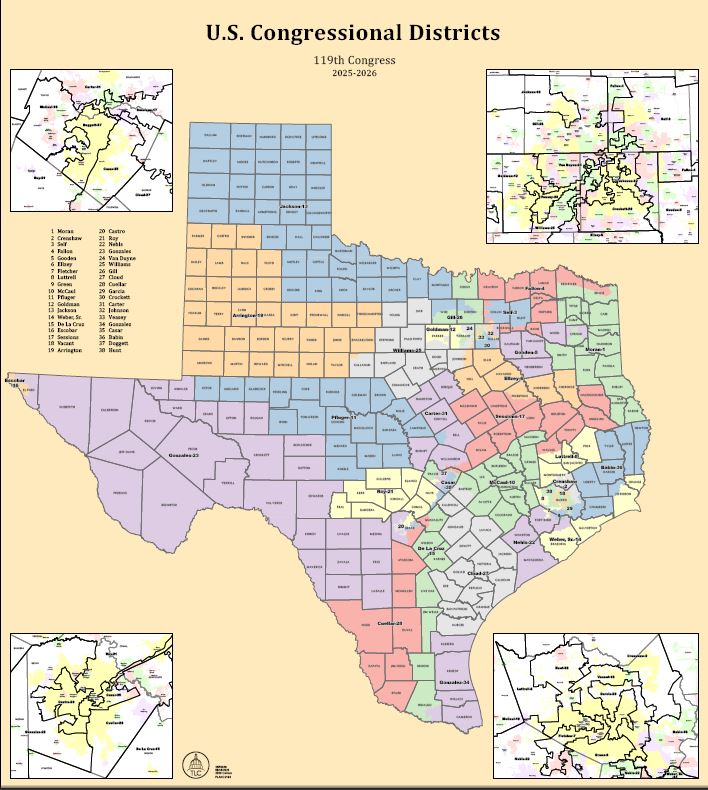 Photo: US Congressional Districts Map for Texas