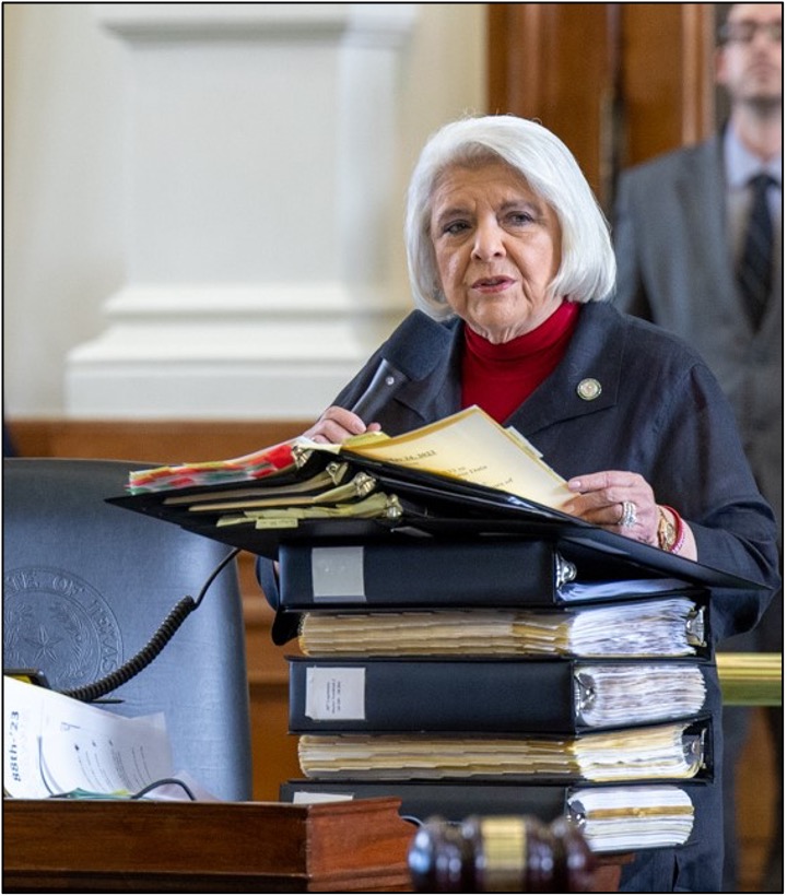 SENATOR JUDITH ZAFFIRINI, passes another of the 122 she passed during the 2023 legislative session that adjourned Monday.  She was the legislature’s highest bill-passer for the fifth consecutive session and has passed more bills than any legislator in the history of the State of Texas.