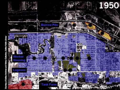 The same photo highlighting the vast growth in development in proximity to industrial facilities